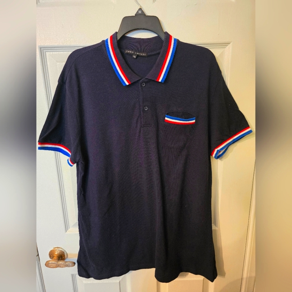 Chris Christy Navy Polo Shirt with Red and Blue Accents